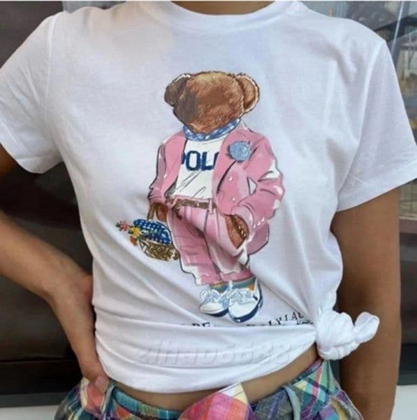 Designer t shirt Women's Polo Style T-Shirt Cute Bears Pattern Print Casual Short Sleeve Tee Soft Breathable Summer Top fashion pull shirt