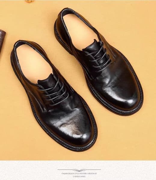 Men's Leather Shoes Handcrafted Lace-Up Horsehide Comfortable European Style Solid Rubber Sole