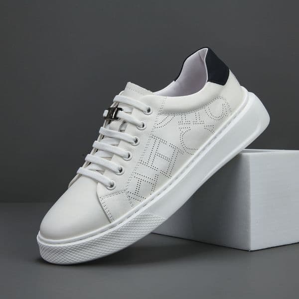 New Breathable Casual Fashion Hollow Sneakers Genuine Leather Slip-On White Versatile Men's Shoes