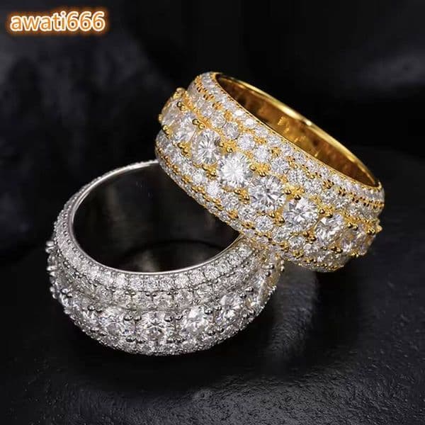 Hop Iced Out 925 Silver Pass Tester 5 Rows Vvs Moissanite Gra Rapper Dazzling Sparkly Eternity Band Ring For Men