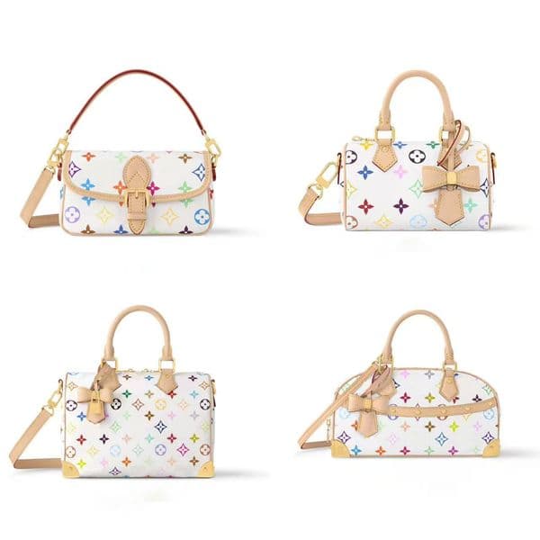 Rainbow colored Multifunctional Boston Bag For Women, With Bowknot And Padlock Hand-held Light Luxury And Retro Single-shoulder Crossbody Bag.
