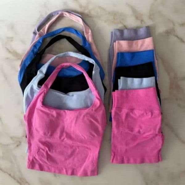 Sport Set 2 Pieces Seamless Yoga Set Halter Bra Top High Waist Workout Scrunch Shorts Summer Fitness Clothes Gym Suit Outfit Active Wear XS-L