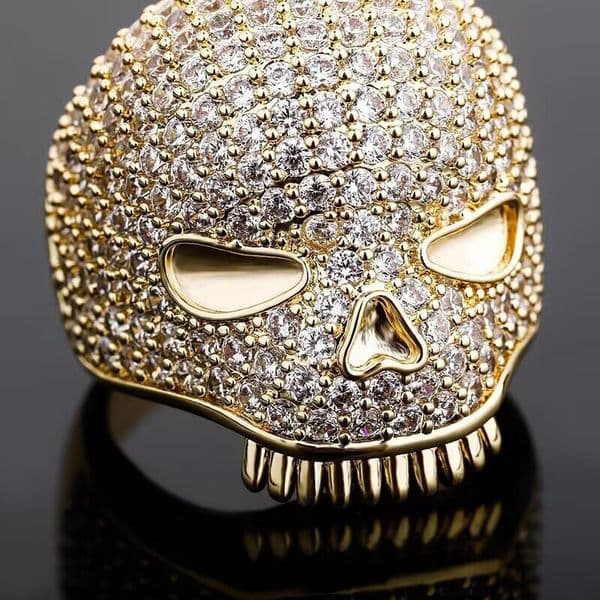 Personality Party Jewelry White Gold 925 Sterling Silver Micro Paved VVS Moissanite Diamond Mens Skeleton Head Ring