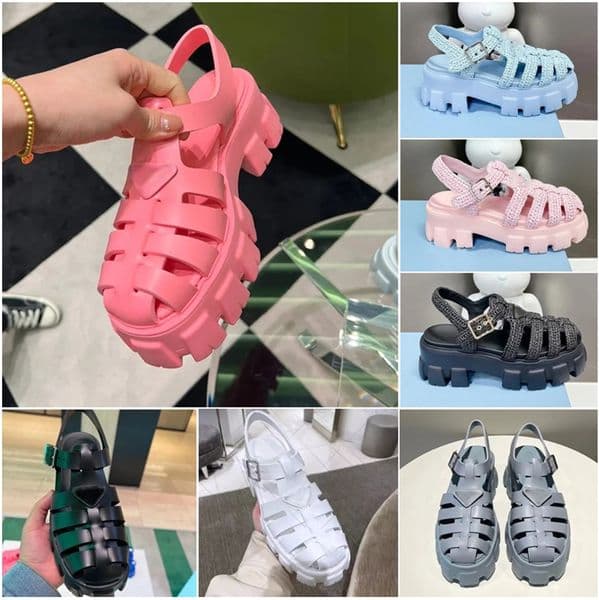 Designer Luxury slippers designer women's casual beach shoes thick soled brown pink knitting shoemaker luxury sandale luxurious famous sandals