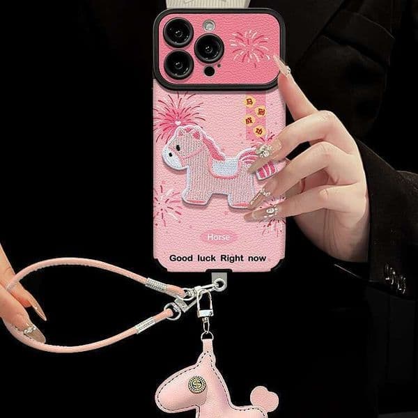 Designer Phone Case For Iphone Embroidered Pony With Lanyard For Iphone Pro Max Silicone New Year Cover Apple Iphone 17 Pro Max 16 15 14 13 Mini 12 11 XR Air Xsmax