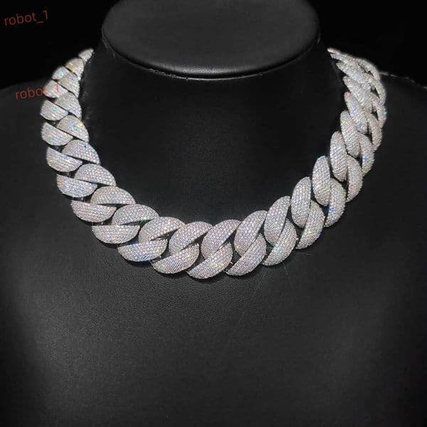 NUOYA 24mm VVS Moissanite Cuban Link Chain Necklace Fine Jewelry 925 Sterling Silver Fully Ice Out Cuban Link Chain for Women