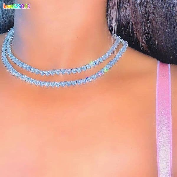 Hip Hop Tennis Necklace; High Quality Valentine's Day Gift 2026; Jewelry Claw Setting Set; 3 Claw V Moissanite Heart-shaped Moissan Tennis Necklace