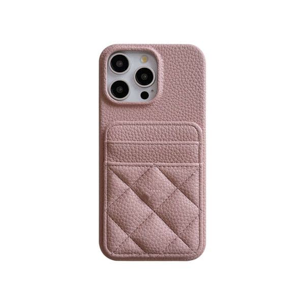 Chic style lychee leather holder case suitable for Apple 17 iPhone 16 Pro Max with dual card slots and diamond pattern