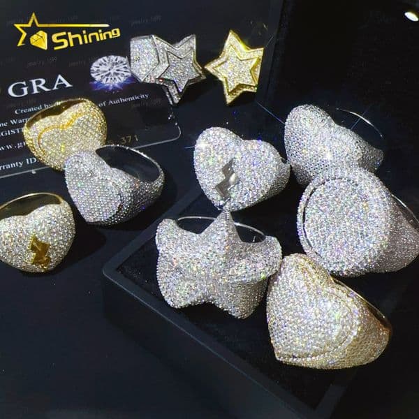 Custom Design Available Hip Hop 925 Silver Rings Iced Out Jewelry Men Engagement Moissanite Rings