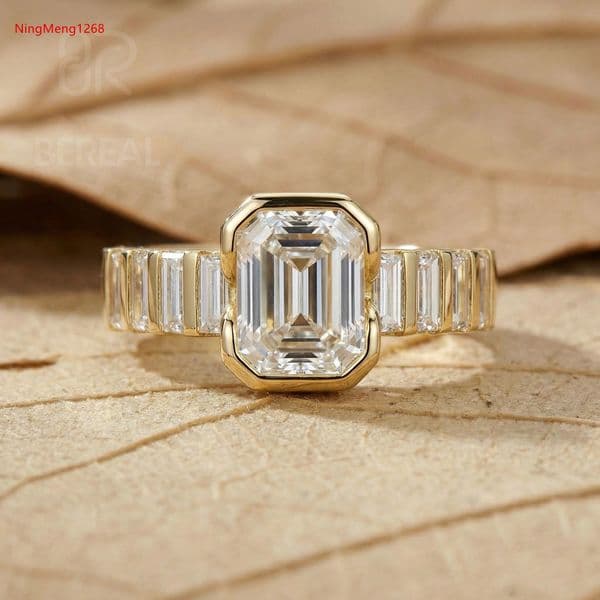 Custom Vvs Lab Grown Diamond Engagement IGI Certified Emerald Cut Lab Created Diamond 925 Silver Side Stones Ring Women Jewelry