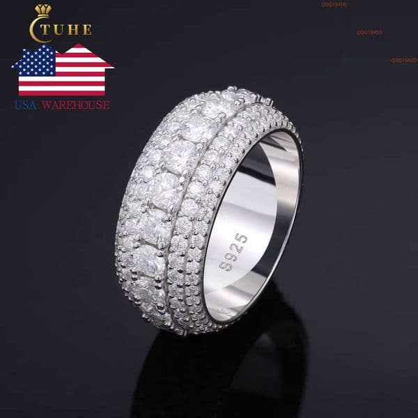 USA Warehouse Bling Fine Jewelry Gold Plated 925 Sterling Silver 5 Rows VVS Moissanite Diamond Wedding Band Ring For Men