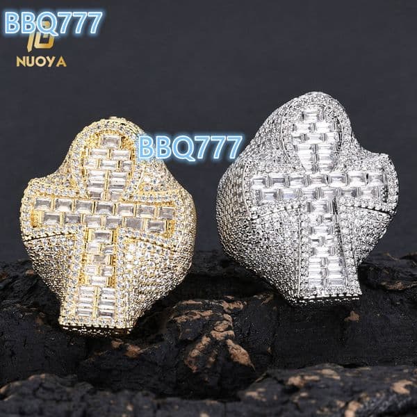 NUOYA Fashion Jewelry New Trend Hip Hop Ring Women Gold Silver Plated Iced Out Moissanite Diamond Moissanite VVS Anker Cross Ring