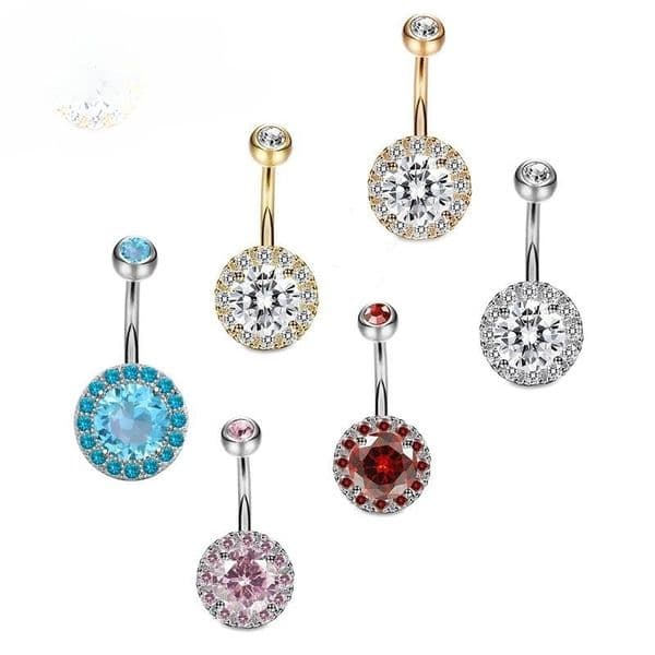 Double Zircon Navel Ring 316L Stainless Steel Belly Button Rings Rose Gold Colorful Fashion Body Jewelry