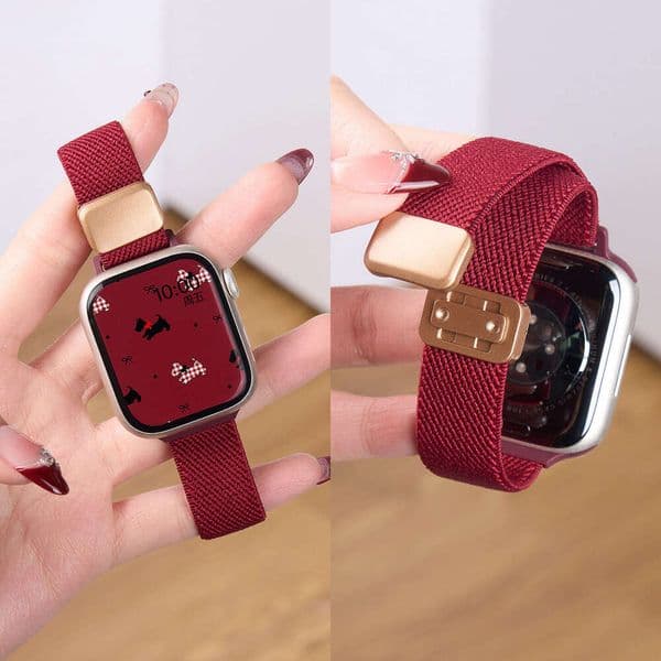 Slim Fit Apple S11 Watch Band iWatch 10 Thin Magnetic Women Braided Wine Red New Year