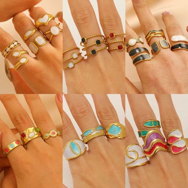 18K Gold Plated Free Shipping Ins Style Geometric Oil Drop Open Fashion Versatile Gold-Plated Irregular Stainless Steel Ring For Women - Gif