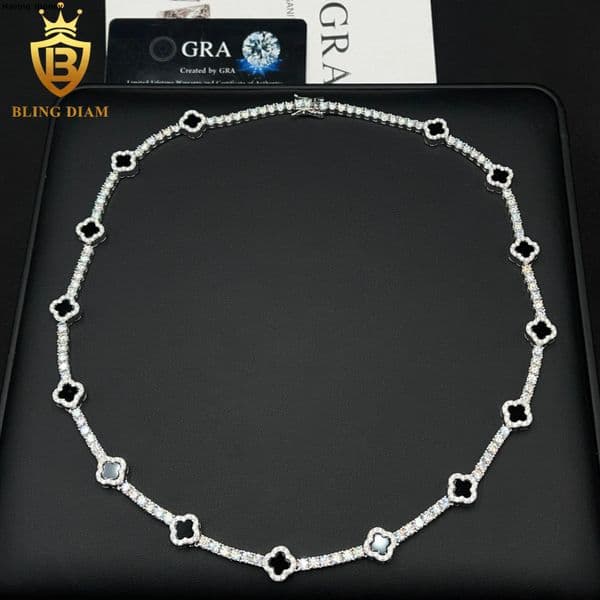 Small Black Clover 3mm New Design 925 Silver VVS Moissanite Pass Diamond Tester Tennis Bracelet Necklace
