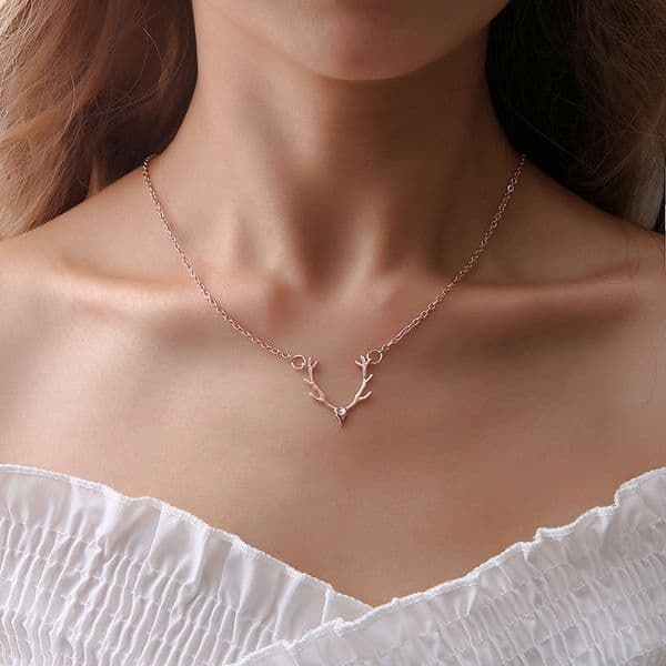 Free Shipping Ins Small Antlers Deer Head Elk Necklace Female Fashion Jewelry