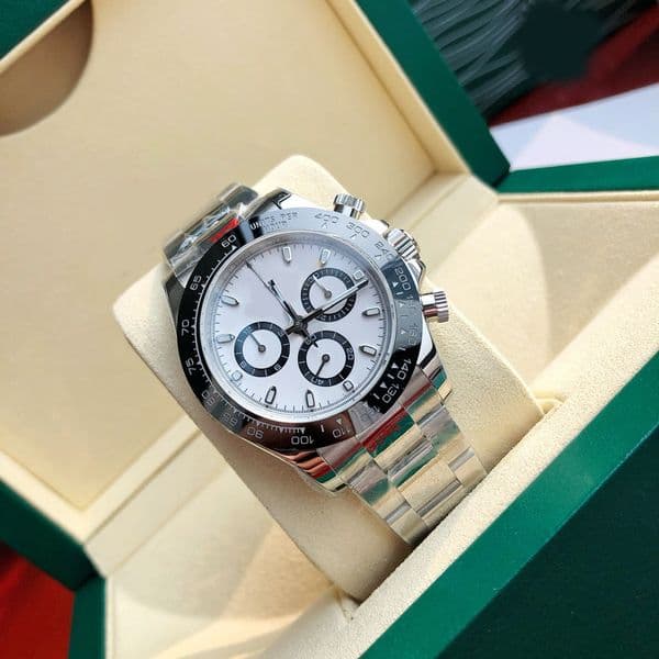 Mens Watch Better Quality 6 Chronograph Steel & Ceramic White Dial 40mm Watch Power Reserve Movement Mechanical Automatic Men's Wristwatches