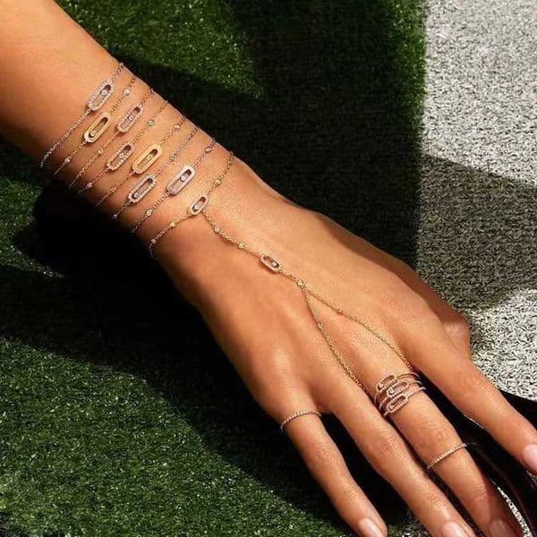 Luxury Brand Bracelets Real 925 Sterling Silver Move Stone Bracelet with Activity Zircon Hand Back Chain Women Fashion Jewelry Gift