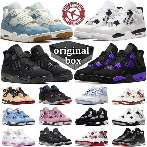 Original Box Designer 4 Basketball shoes Men Women 4s Sneakers Worn Blue Panda Military Black Cat 2025 Purple Thunder Cool Grey Bred Sports Mens Trainer