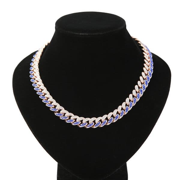 Hot-Selling Personality Hip-Hop Style 13MM Two-Tone Splicing Necklace Men's Alloy Full Diamond Cuban Chain