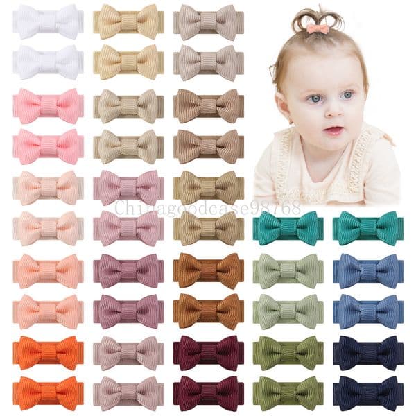 Mini Bows Hair Clips for Baby Girls - Solid Color Handmade Hairpins Barrettes Cute Kids Headwear Hair Accessories