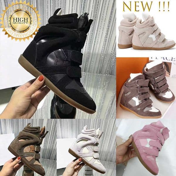 New colors marant internal height increasing shoes black genuine leather real bekett leathertrimmed suede wedge pink beige khaki sneakers marants 6 cm