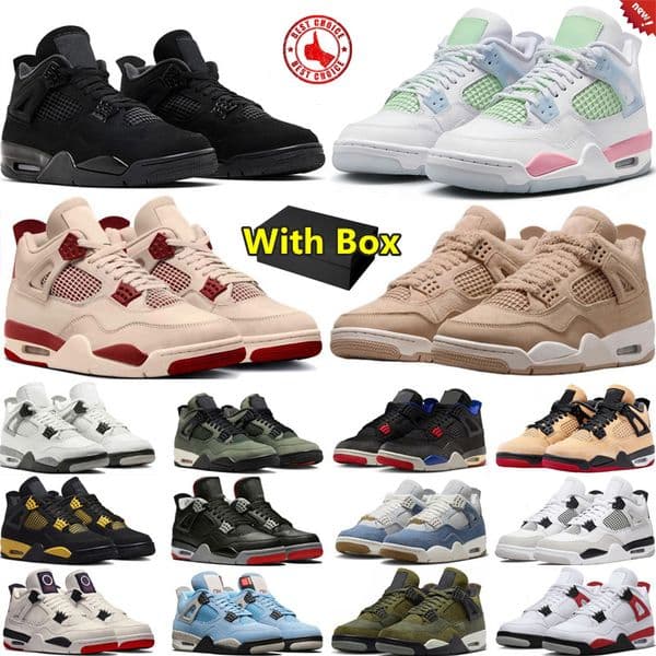 With Box 4 4s mens basketball shoes Valentines Day Black Cat White Cement Comic Bred Reimagined Military Thunder UNC Blue Cozy Girl men women trainers sports sneakers