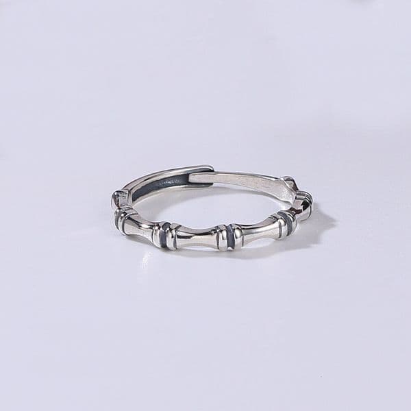bamboo joint for women, S925 sterling Chinese style, simple and fashionable, Thai silver, matte finish, open tail ring, index finger ring