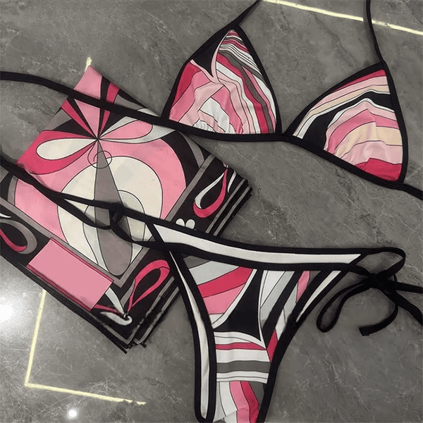 puccily swimsuits Colorful Women Swimwear Hollow swimsuit Designer Swimsuits Scarf Skirt Beachwear Sexy V Neck Beach Holiday Bathing 90e