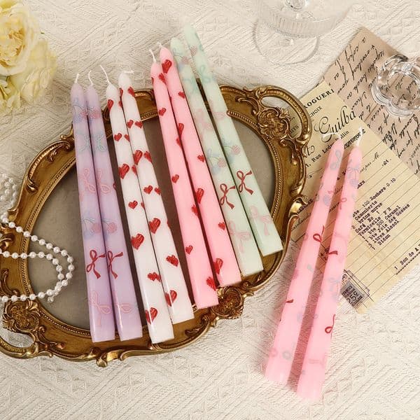 European Style Colorful Long Printed Wholesale For Home Use, Smokeless Romantic Wedding Valentine's Day Heart Rod Candles Cross-Border