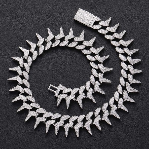 style bold spiked Cuban chain with copper inlaid zirconia, 18K gold, unique and exaggerated men's hip-hop accessory