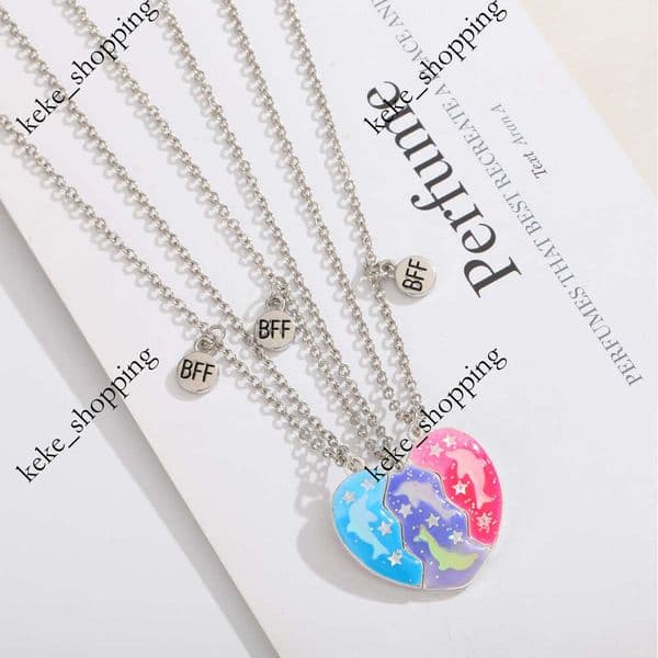Cross-Border Hot Sale Best Friend Children's Dolphin Oil Drop Creative Magnet Splicing Heart Necklace Set Wholesale