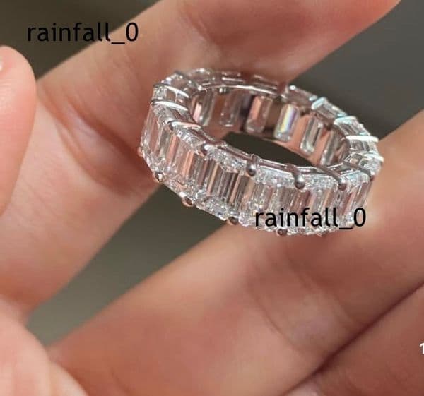 14K/18K Platinum White Gold 01CT 02CT Emerald Cut DE VVS Lab Grown Diamond Ring Band Eternity Ring