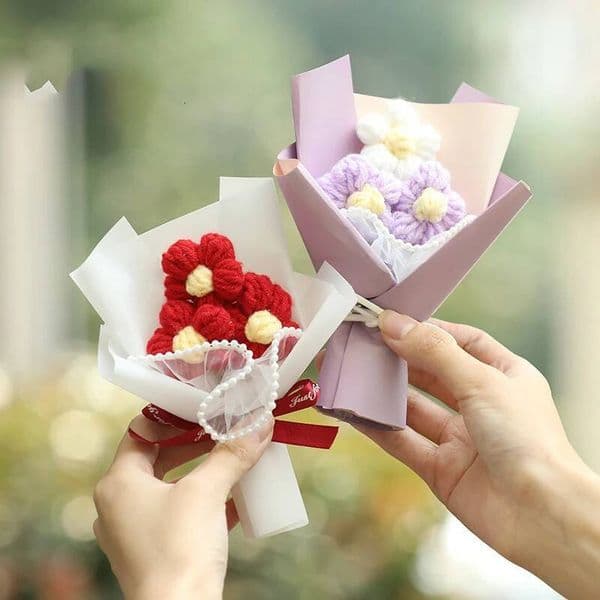 Bestseller Artificial Flowers Mini Crochet Flower Mother's Day Gifts Handmade Eternal Finished Bouquet Souvenir Wedding Home Decor ddmytues