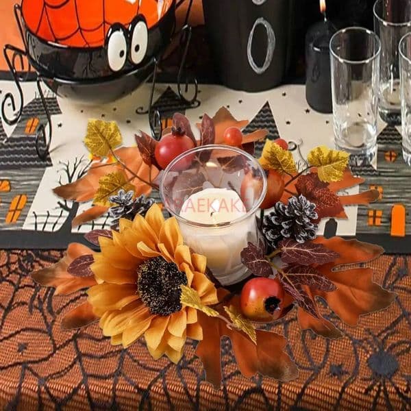 Bestseller 1pcs Autumn Decor Harvest Fall Wreath Candle Ring for Living Room Tabletop Wedding Home ddmytues