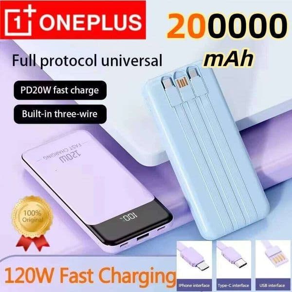ONEPLUS 200000mAh 120W Super Fast Charging High Capacity With Cable Portable Mobile Power Bank For IOS Iphone H260227