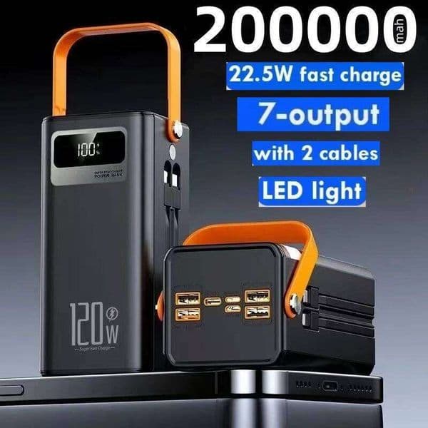 200000mAhPower Bank 120W Fast Charging Portable Charger External Battery for IPhone Laptop Tablet Powerbank High Capacity H260227