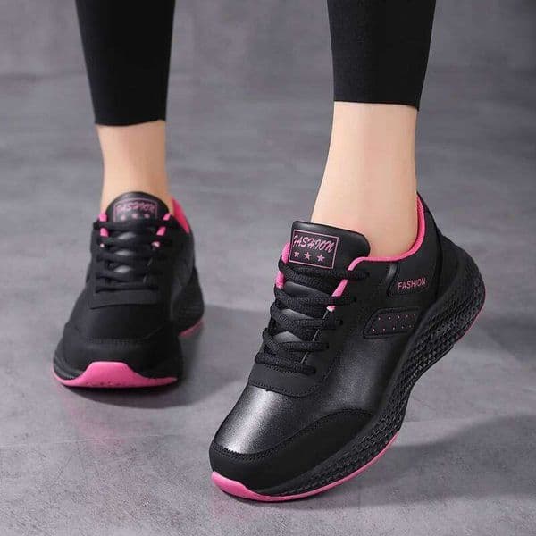 Spring and autumn women's air cushion, leather surface, waterproof, lightweight, non-slip sports shoes, thick-soled lace-