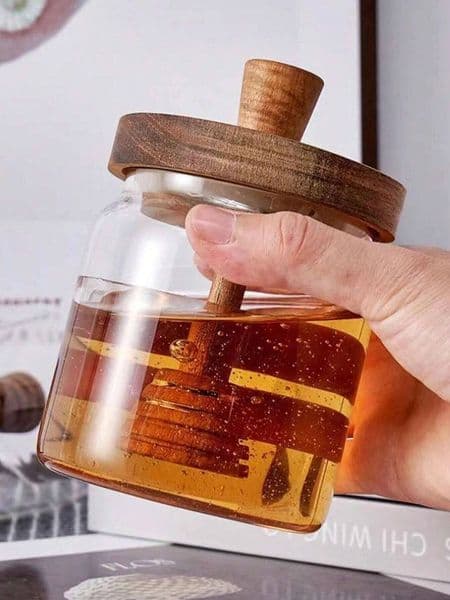 Bestseller 1/2/3pc Jar Pot Airtight Advanced Glass Sealed Tank Mixing Rod with Wooden Cover Transparent Honey Bottle ddmytues