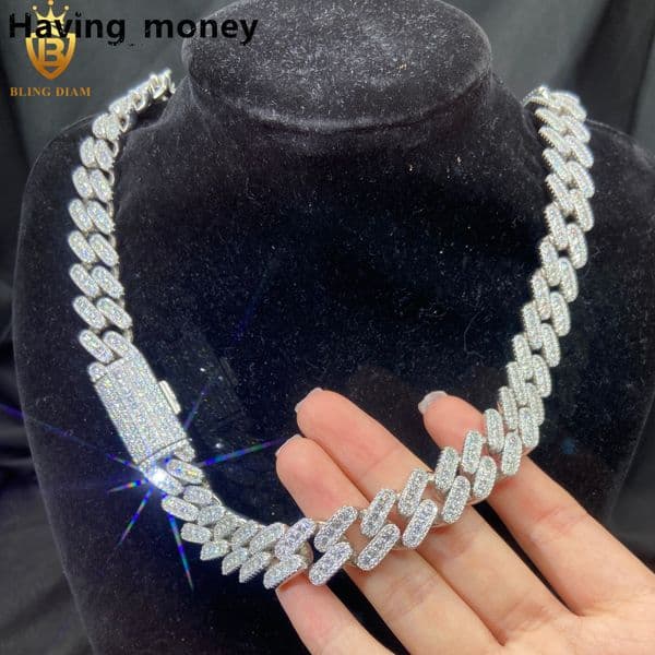 Factory Outlet HipHop Jewelry 15mm 925 Silver Cuban Chains Mens Iced Out Rapper Moissanite Cuban Chain Pass Diamond Test VVS GRA