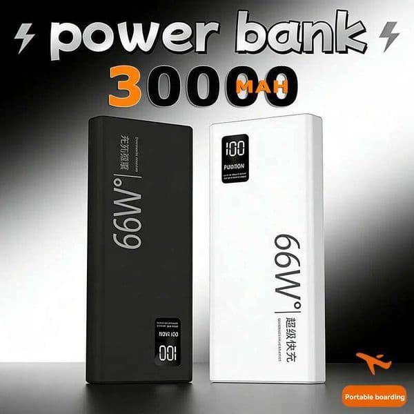 30000mah 66W Fast Power Bank Large Capacity Portable External Battery LED Digital Display Two-way Quick Charge For H260227