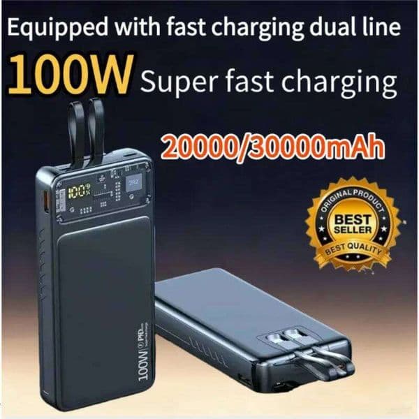 100W Super Fast Charging 30000mAh Power Bank Dual Port PD QC Portable External Battery Pack for IPhone 15 H260227