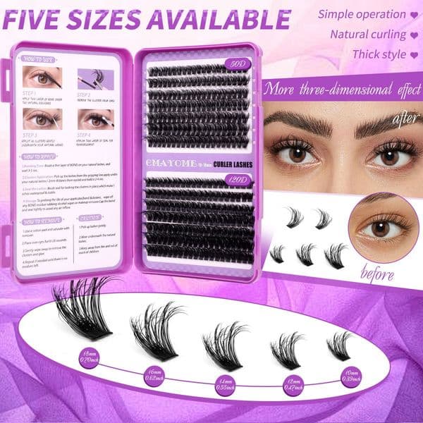 DIY Eyelash Extensions Thick Fluffy Individual Lashes DIY Cluster Lashes Kit with Lash Adhesive Brush Tweezer D Curled Cluster Segmented Eyelashes