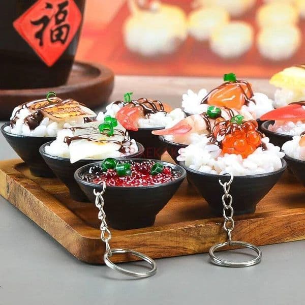 Bestseller 1PCS Simulated sushi keychain, simulated food pendant, miniature children's toy cover, rice pouring model ddmytues
