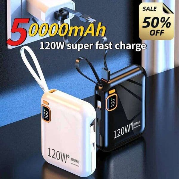 50000mAh PD120W USB To TYPE C Cable Detachable Two-way Fast Charger Portable Powerbank for Iphone H260227