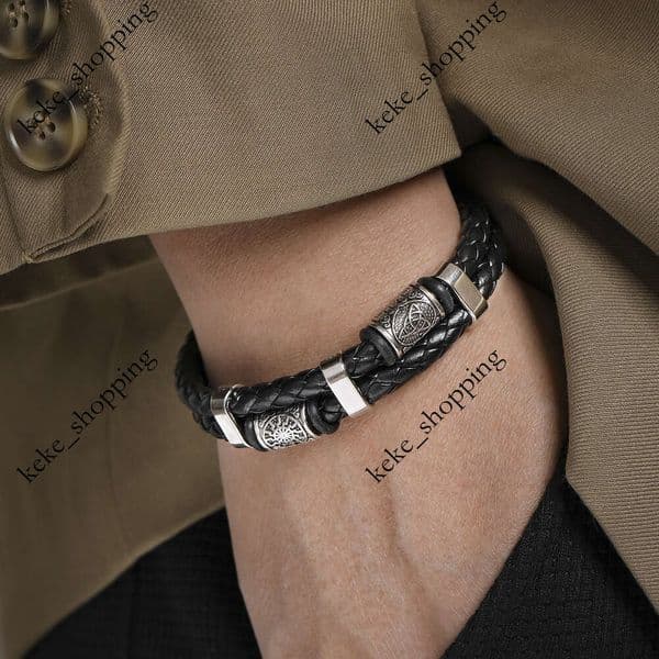 Cross-Border European American Alloy Magnet Buckle Leather Cord Handmade Woven New Vintage Fashion Bracelet for Men and Women In Stock
