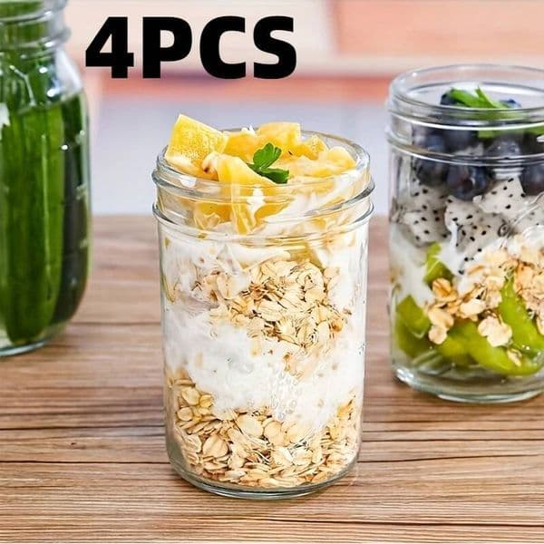 Bestseller 4pcs Mason with Lid Wide Mouth Glass Jars Transparent Durable Kitchen Container for Pickling Storage Food Salad Jam ddmytues