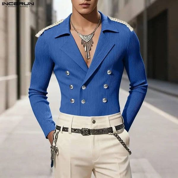Ddmytues INCERUN Men Blazer Patchwork Lapel Long Sleeve Button Male Suit Streetwear Elegant Fashion Casual Thin Coats S-3Xl Jackets