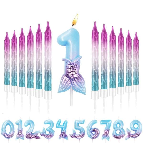 Bestseller Set 1 with 11 Rainbow Spiral Candles Mermaid Theme Birthday Cake Toppers Decorations ddmytues